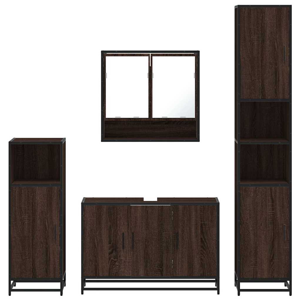 4 Piece Bathroom Furniture Set Brown Oak Engineered Wood