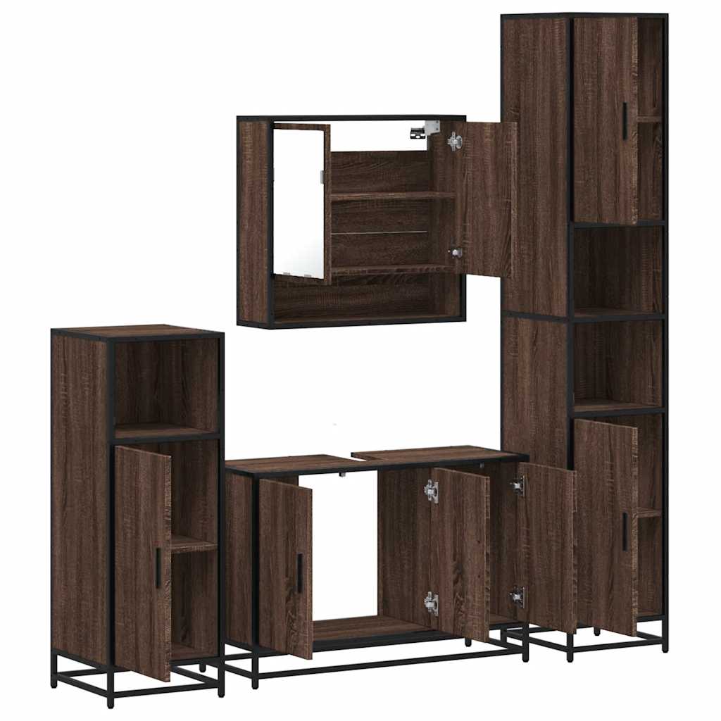 4 Piece Bathroom Furniture Set Brown Oak Engineered Wood