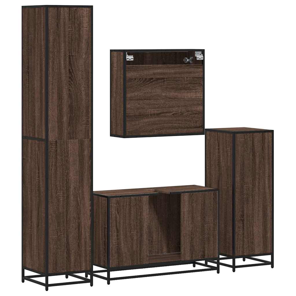4 Piece Bathroom Furniture Set Brown Oak Engineered Wood
