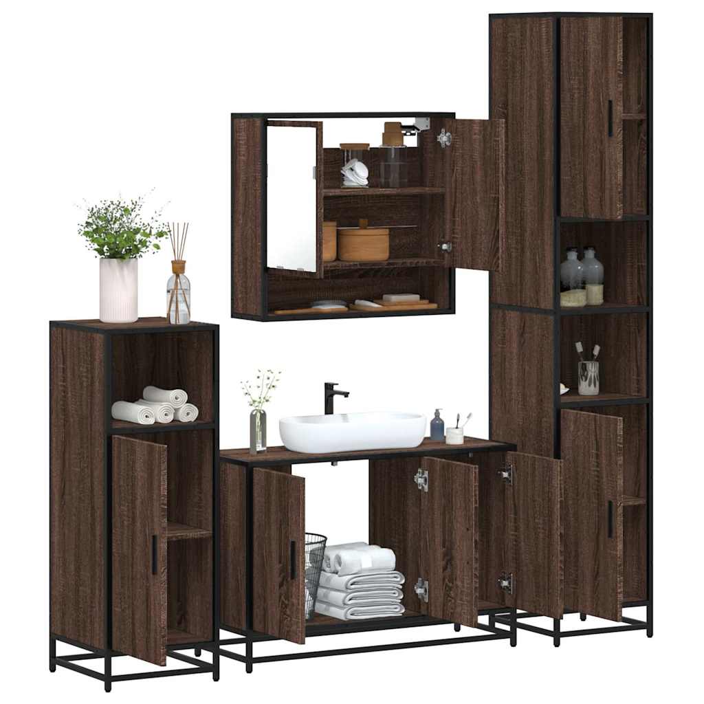 4 Piece Bathroom Furniture Set Brown Oak Engineered Wood