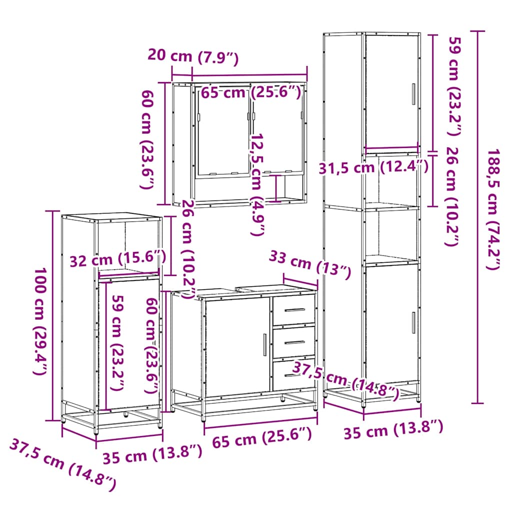 4 Piece Bathroom Furniture Set Engineered Wood