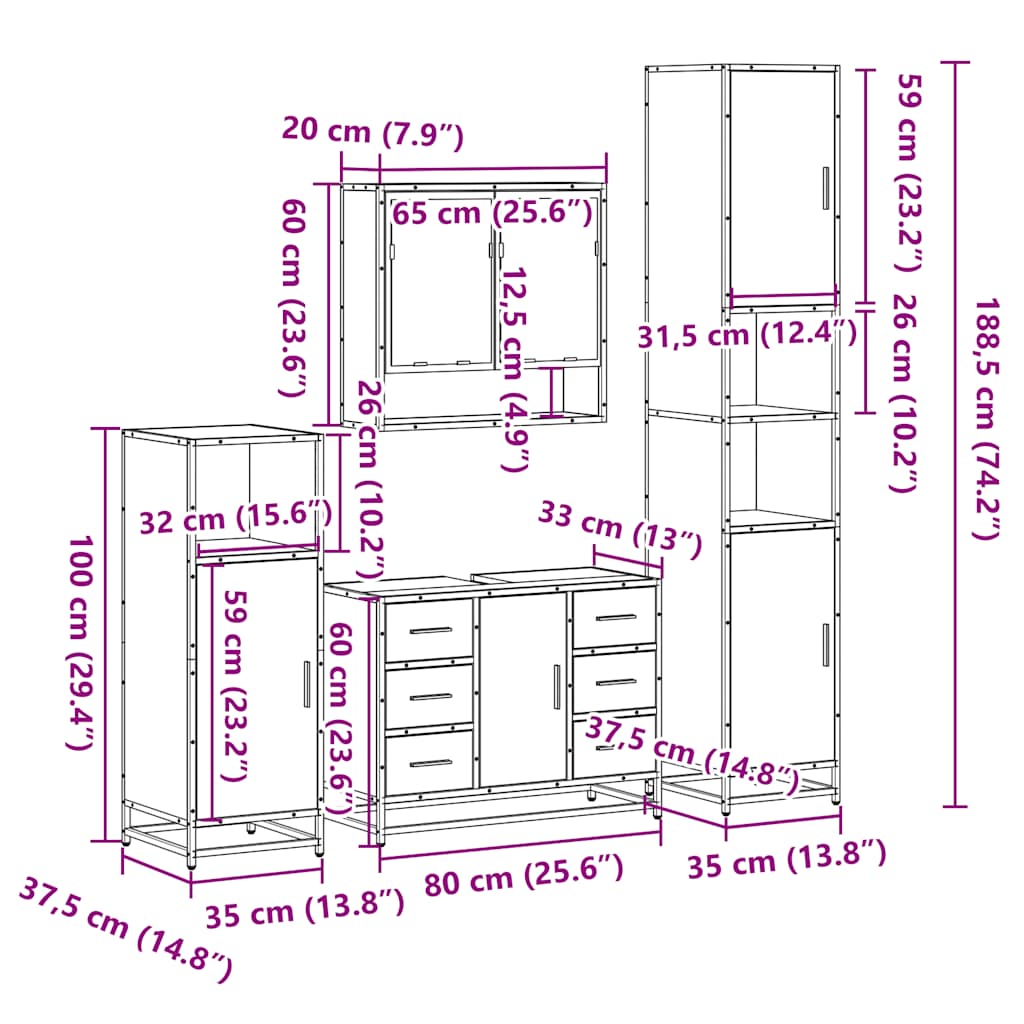4 Piece Bathroom Furniture Set Engineered Wood