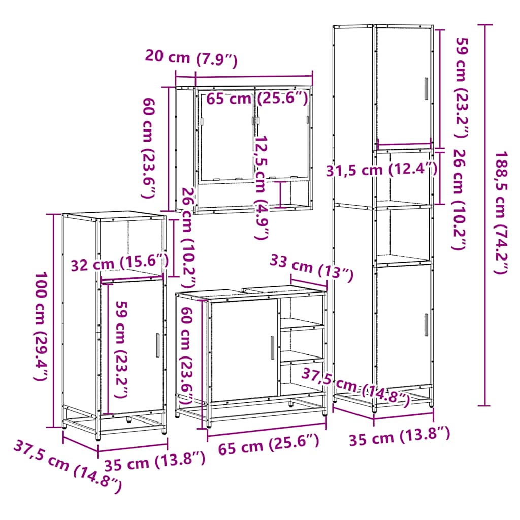 4 Piece Bathroom Furniture Set Engineered Wood