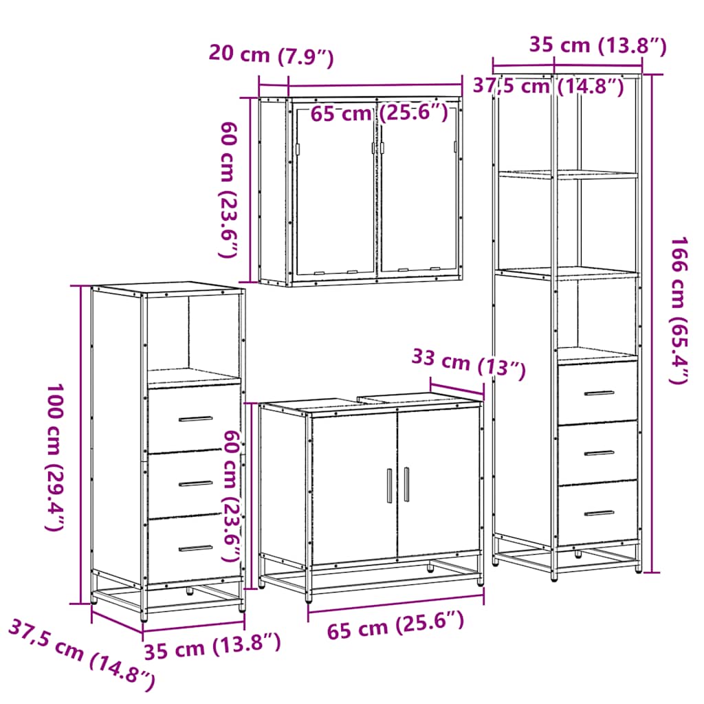 4 Piece Bathroom Furniture Set Engineered Wood