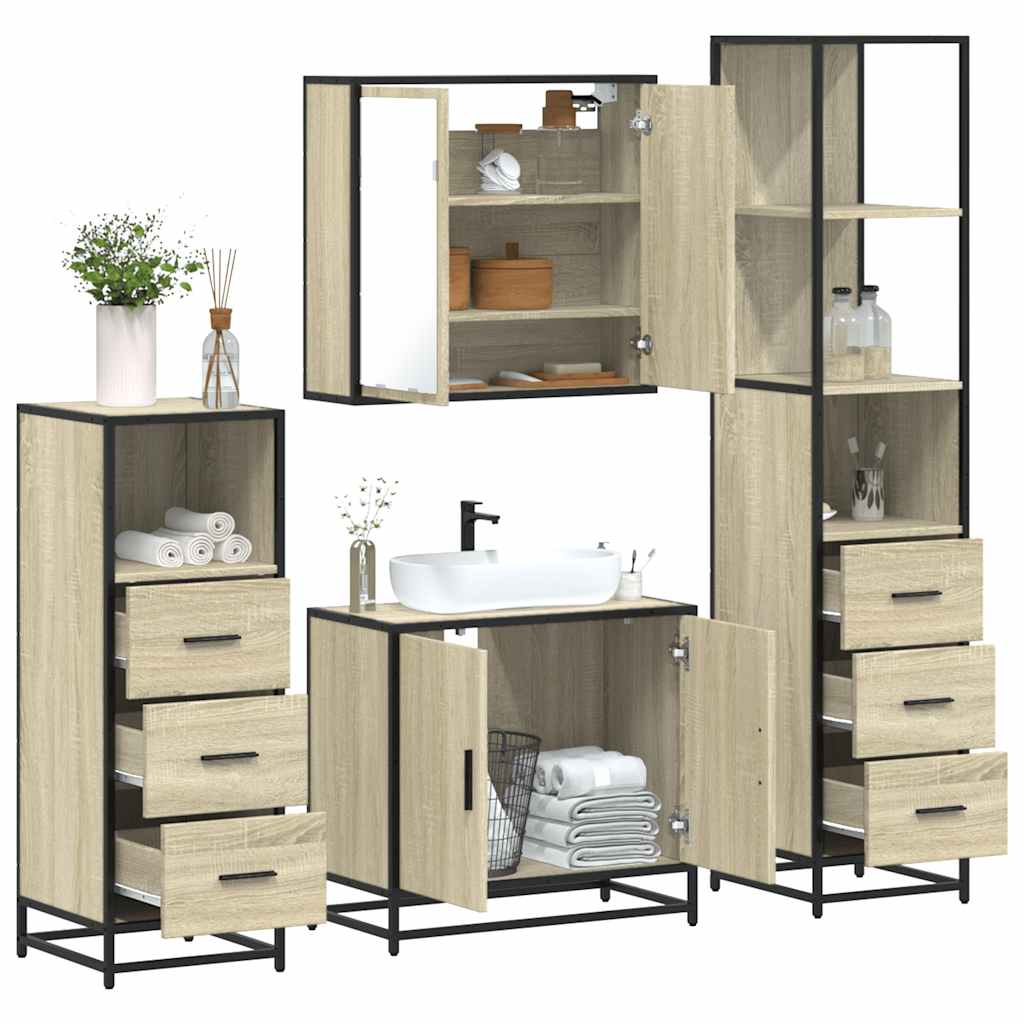 4 Piece Bathroom Furniture Set Engineered Wood