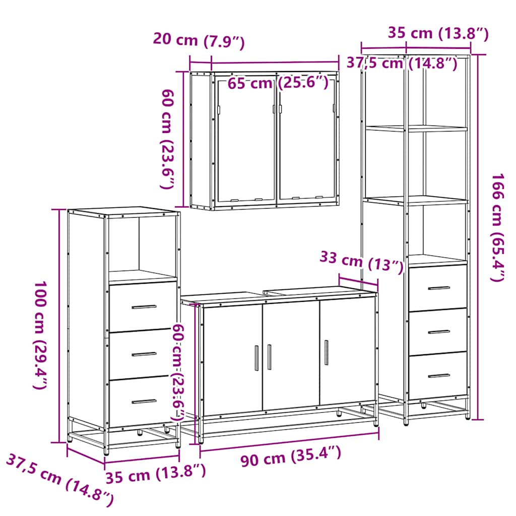 4 Piece Bathroom Furniture Set Engineered Wood