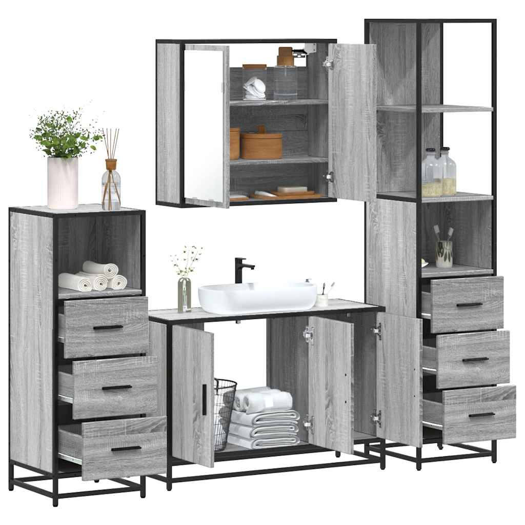 4 Piece Bathroom Furniture Set Engineered Wood