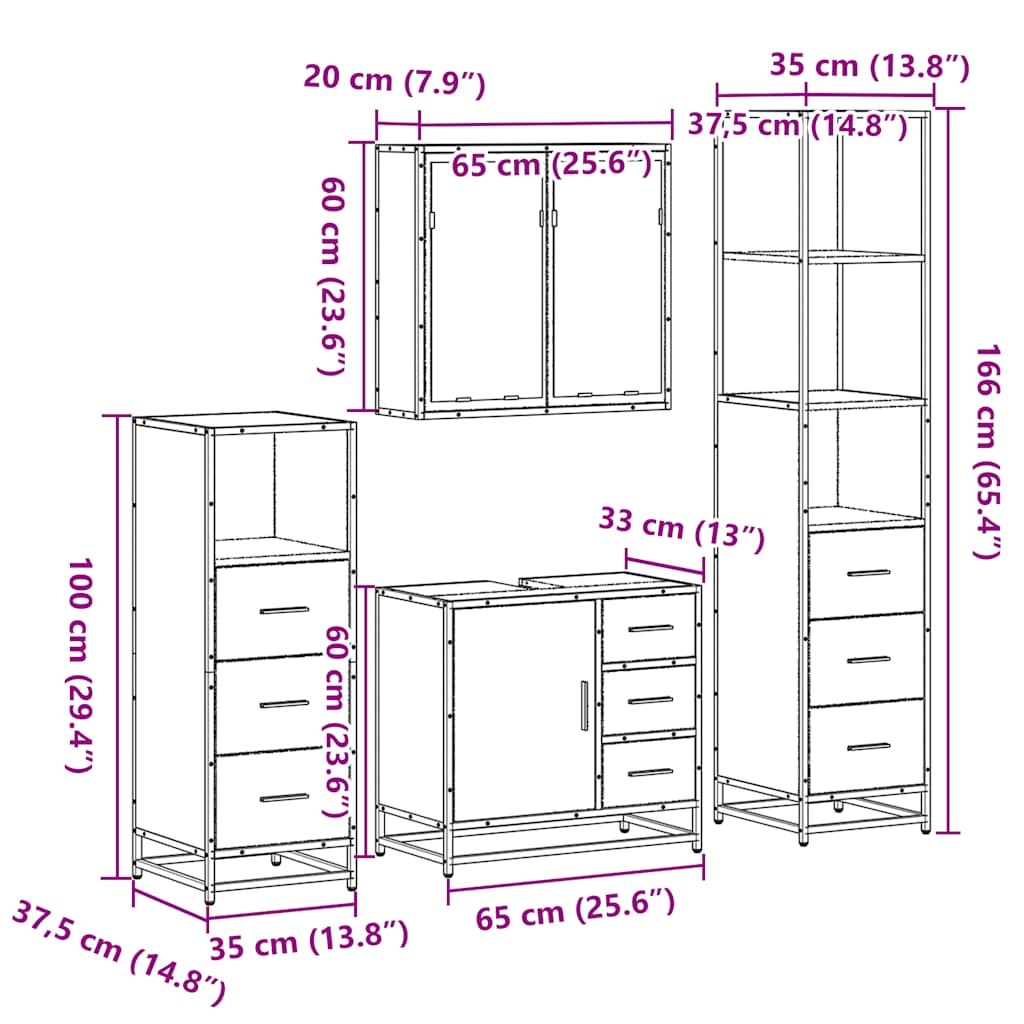 4 Piece Bathroom Furniture Set Engineered Wood