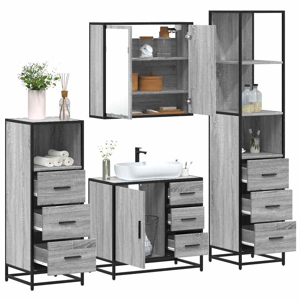 4 Piece Bathroom Furniture Set Engineered Wood
