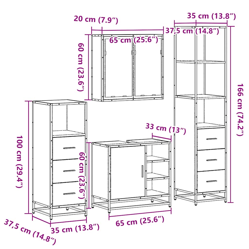 4 Piece Bathroom Furniture Set Engineered Wood