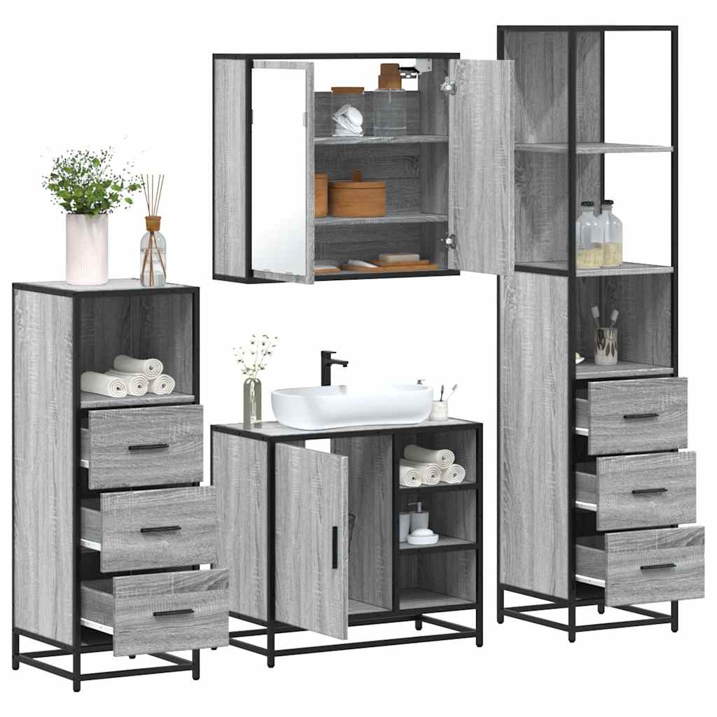 4 Piece Bathroom Furniture Set Engineered Wood