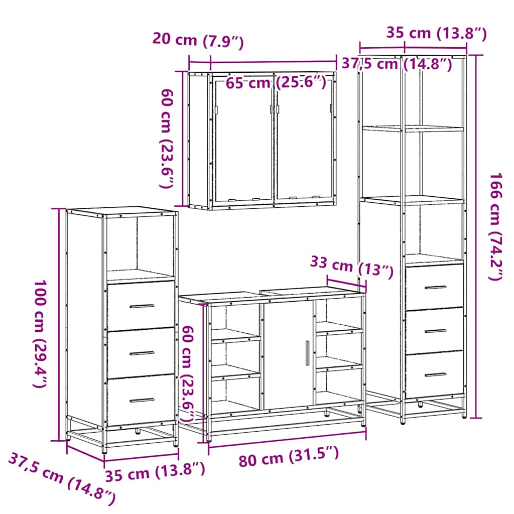 4 Piece Bathroom Furniture Set Engineered Wood