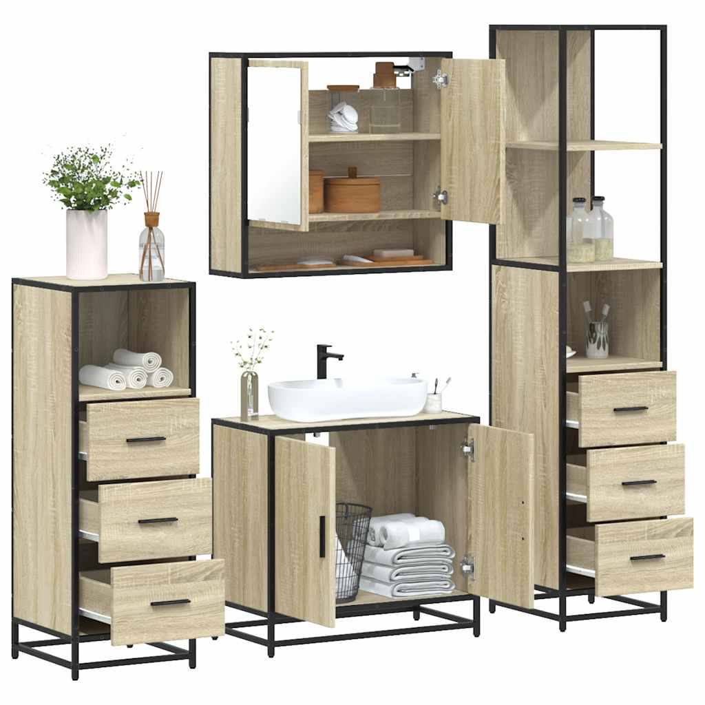 4 Piece Bathroom Furniture Set Engineered Wood