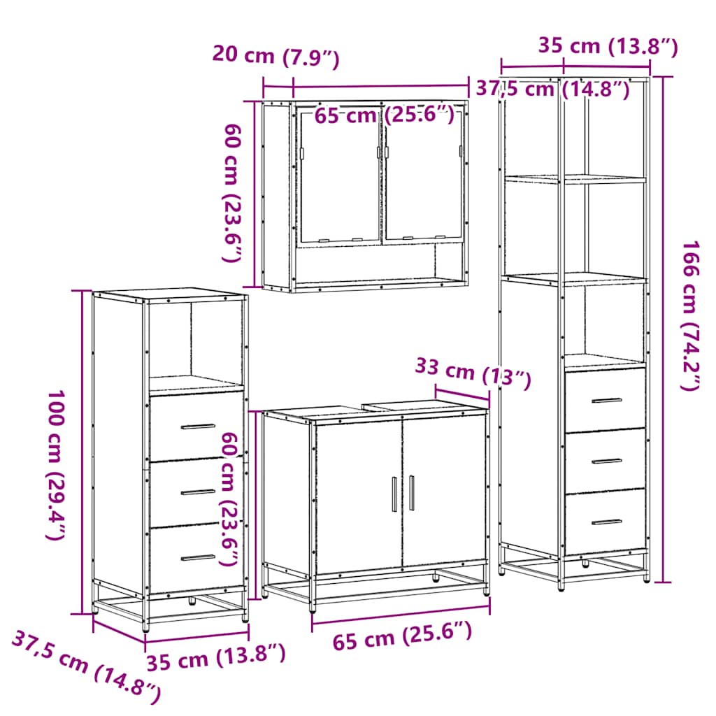 4 Piece Bathroom Furniture Set Engineered Wood