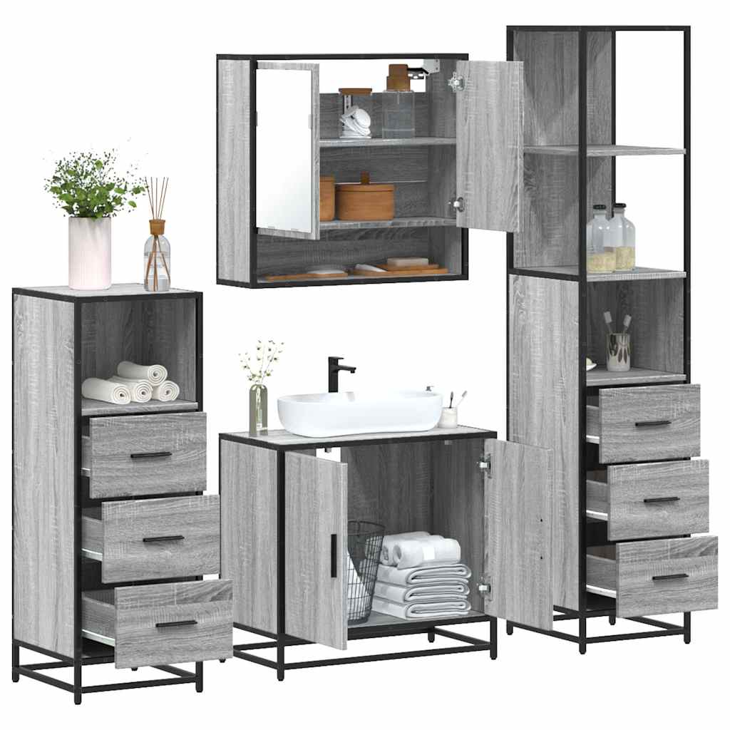 4 Piece Bathroom Furniture Set Engineered Wood