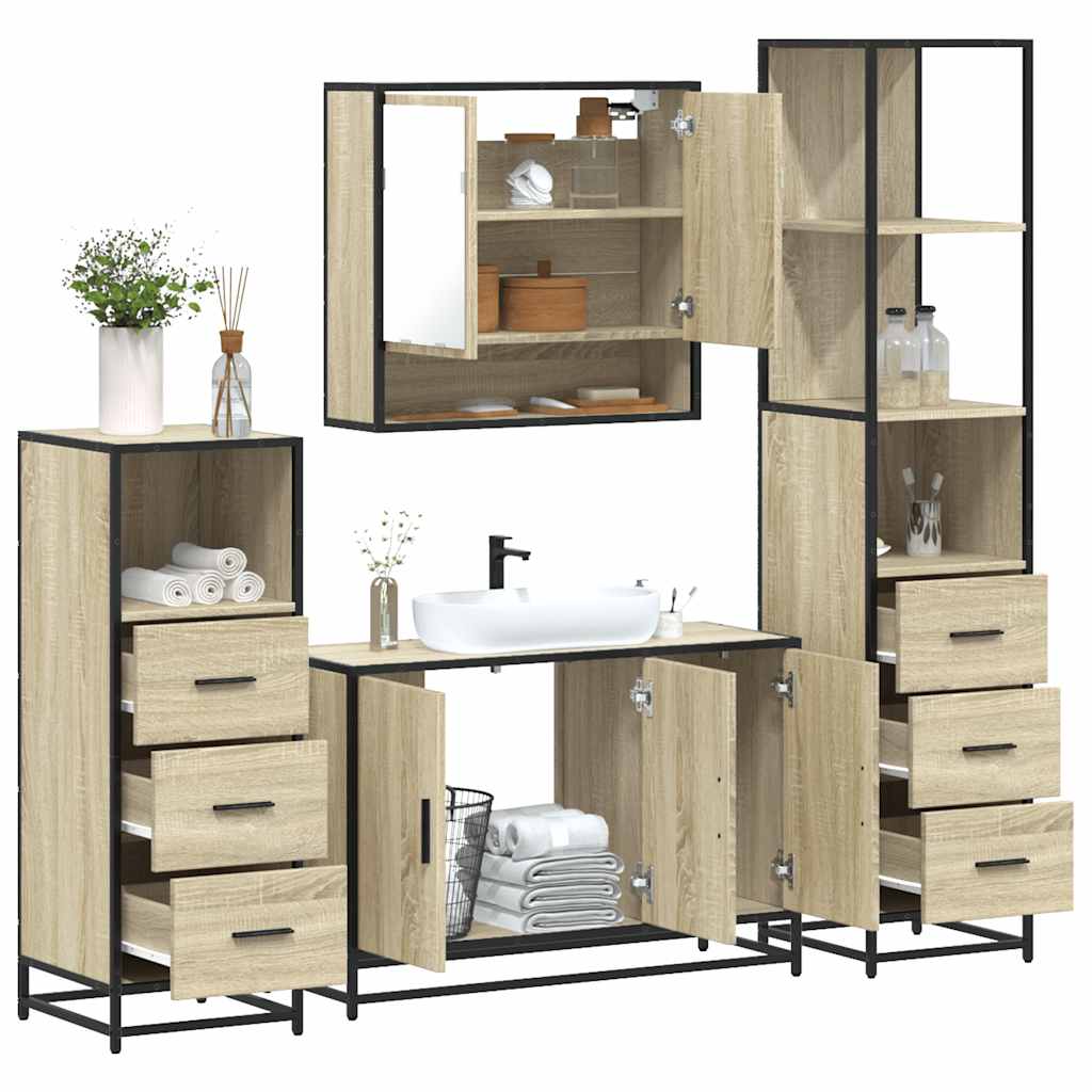 4 Piece Bathroom Furniture Set Engineered Wood