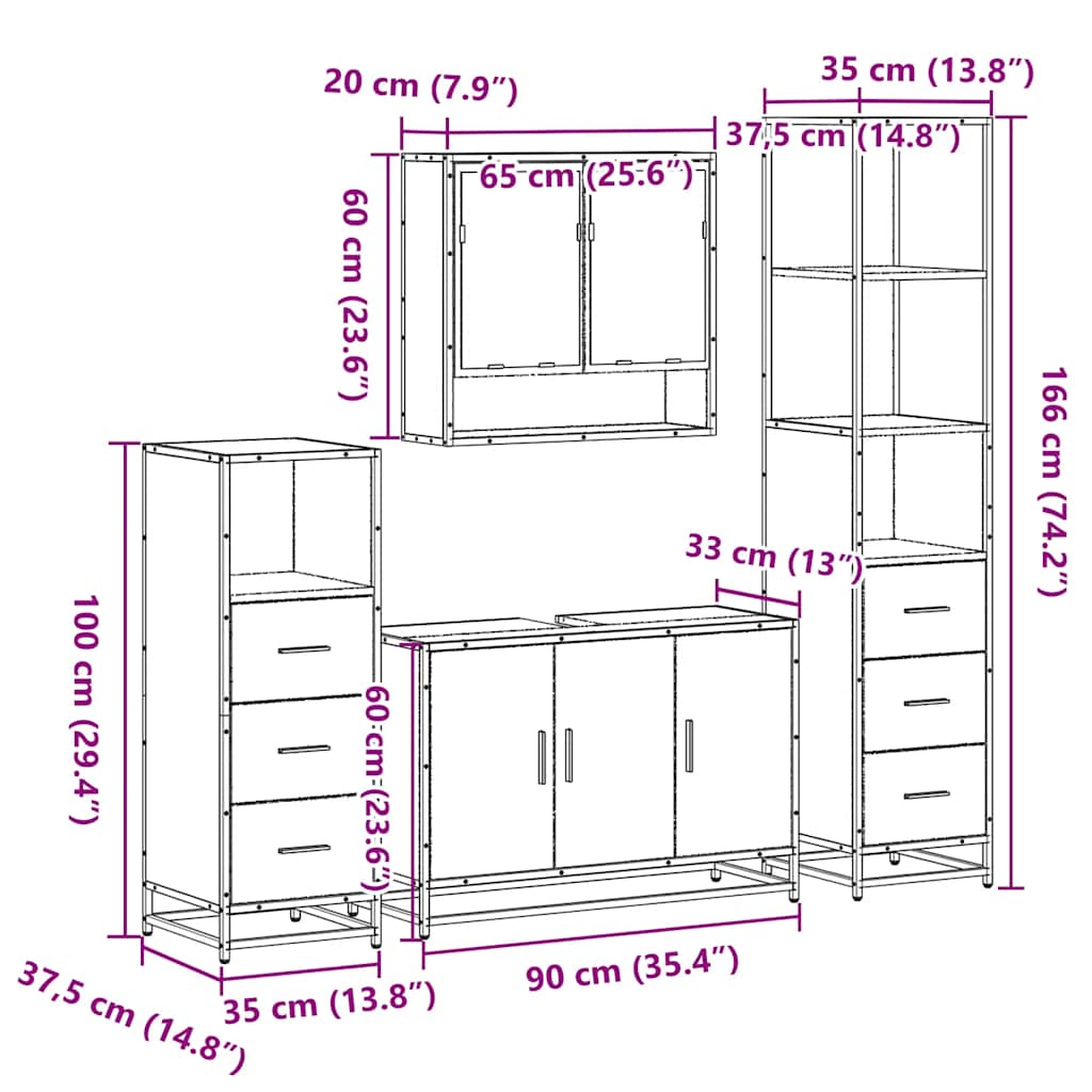4 Piece Bathroom Furniture Set Engineered Wood