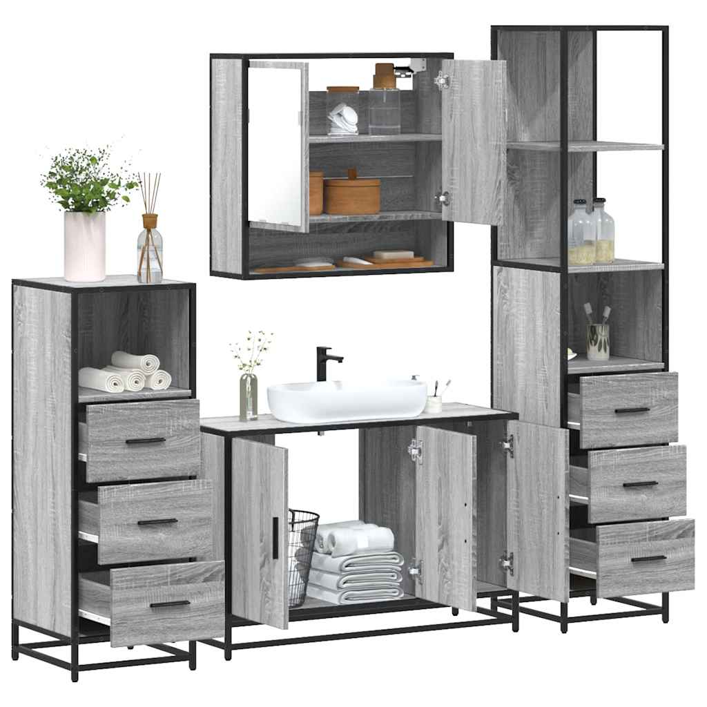 4 Piece Bathroom Furniture Set Engineered Wood