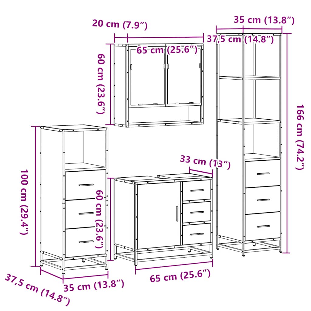 4 Piece Bathroom Furniture Set Engineered Wood