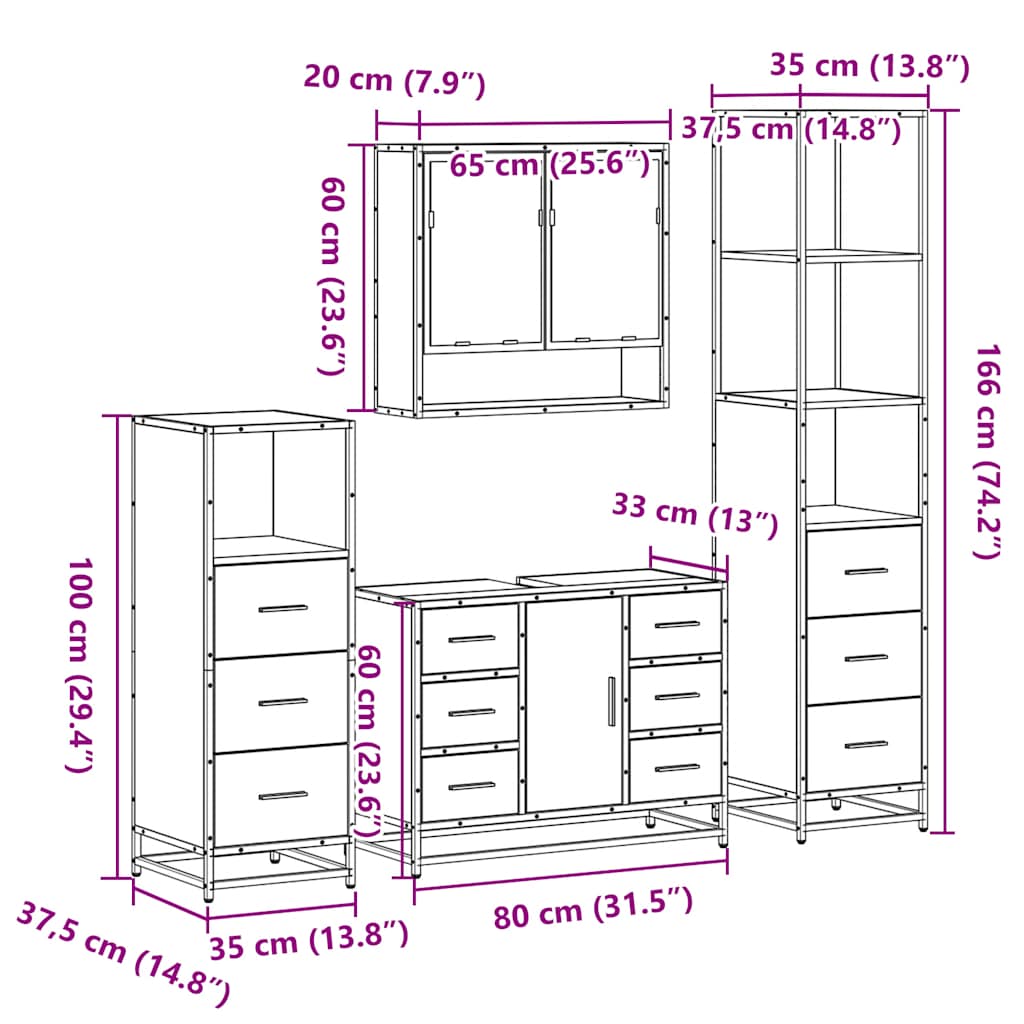 4 Piece Bathroom Furniture Set Engineered Wood