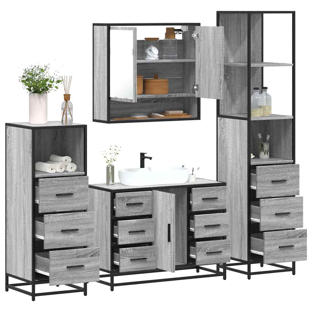 4 Piece Bathroom Furniture Set Engineered Wood