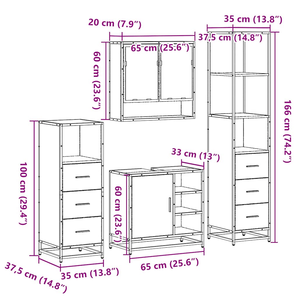 4 Piece Bathroom Furniture Set Engineered Wood