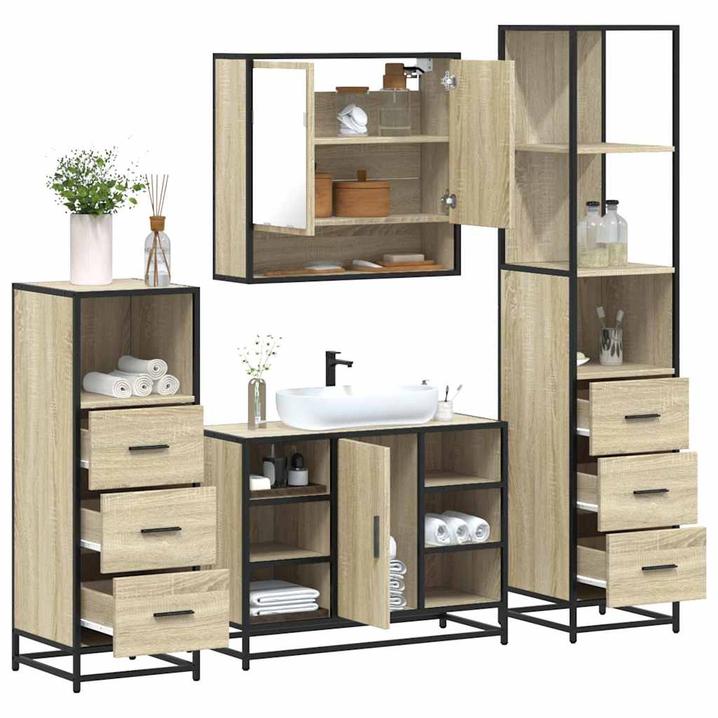 4 Piece Bathroom Furniture Set Engineered Wood