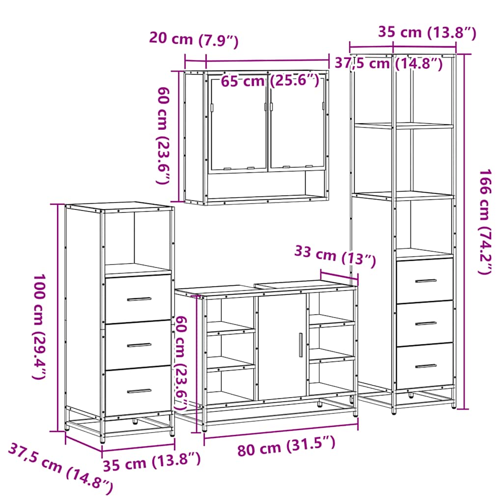 4 Piece Bathroom Furniture Set Engineered Wood