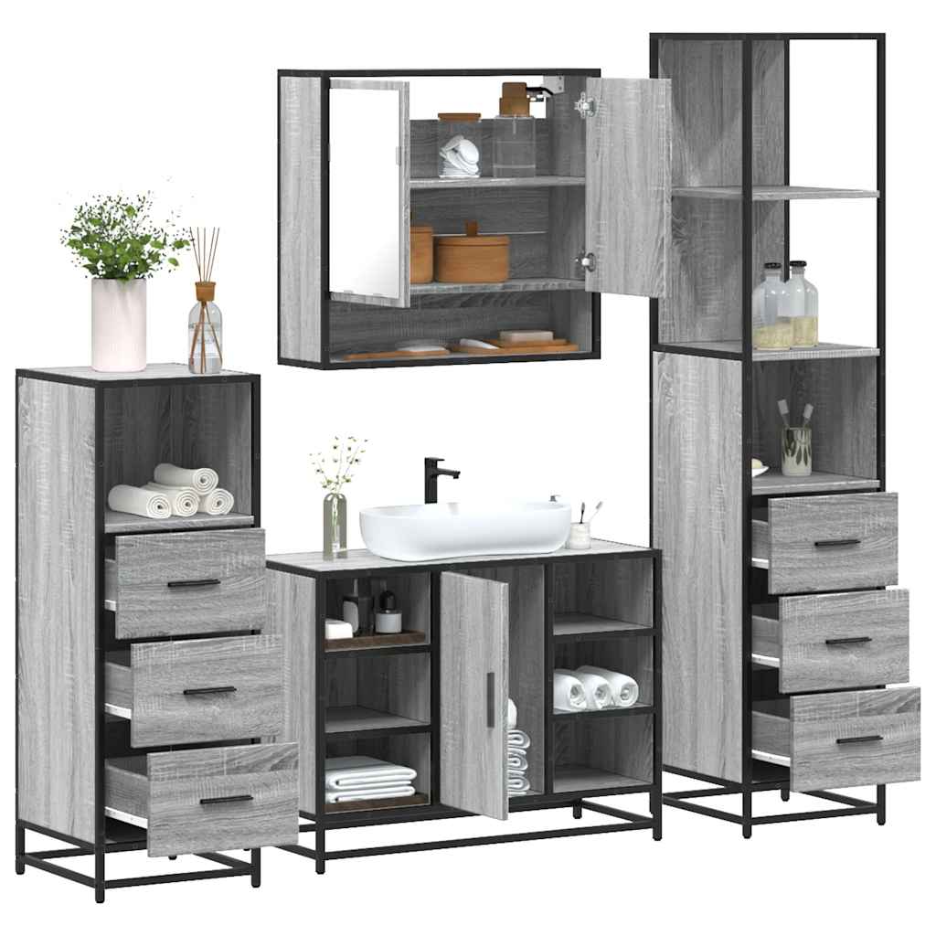4 Piece Bathroom Furniture Set Engineered Wood