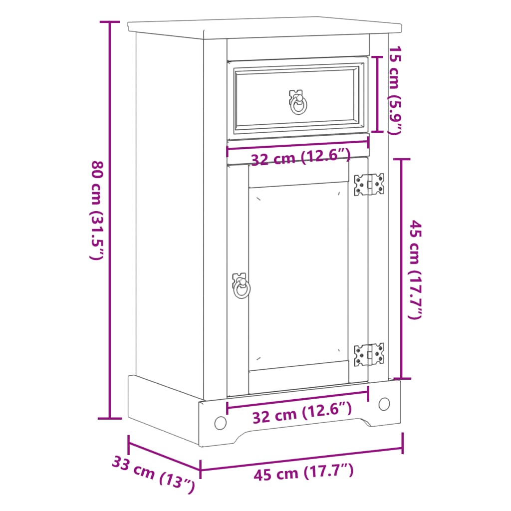 Bathroom Cabinet Corona 45X33X80 Cm Solid Wood Pine