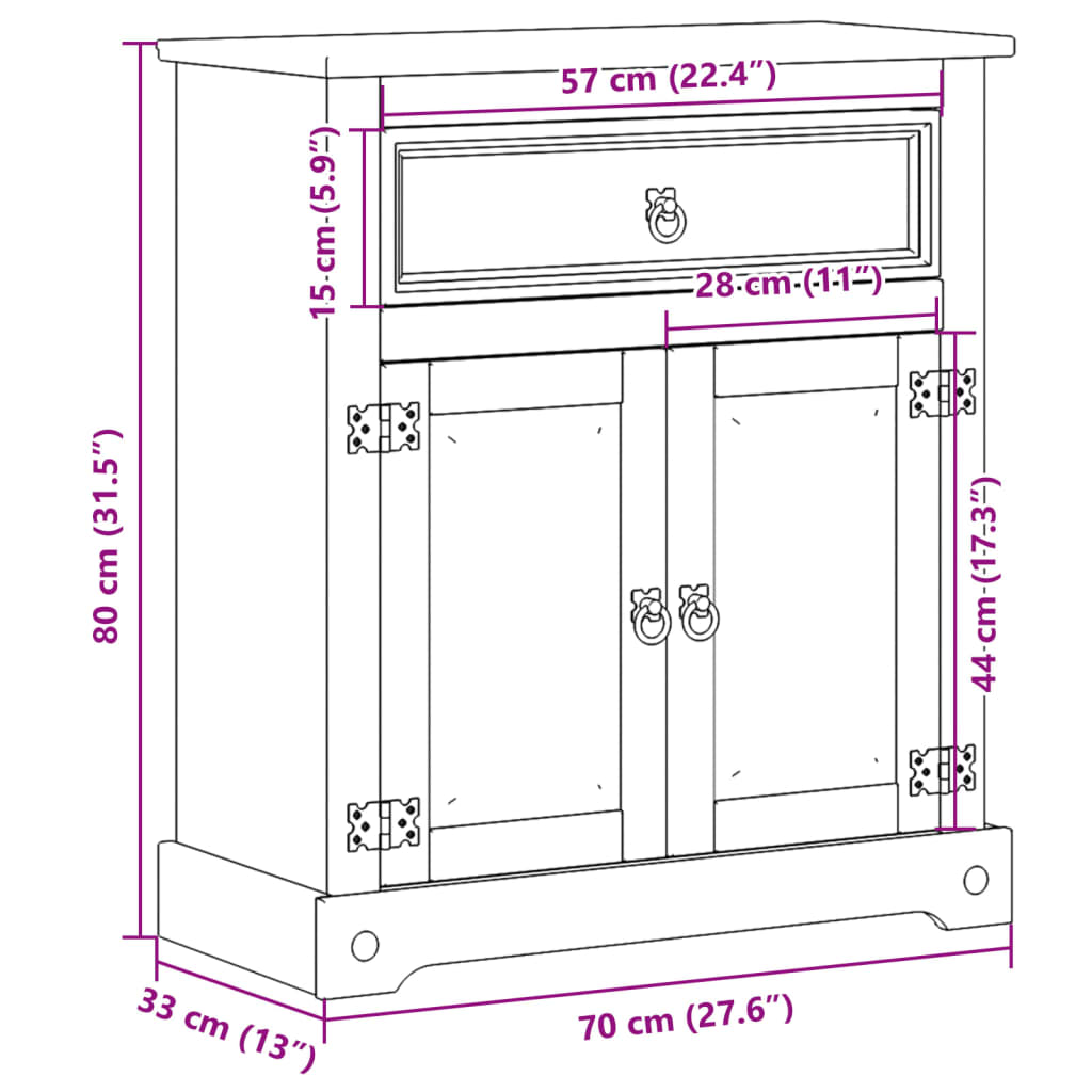 Bathroom Cabinet Corona 70X33X80 Cm Solid Wood Pine