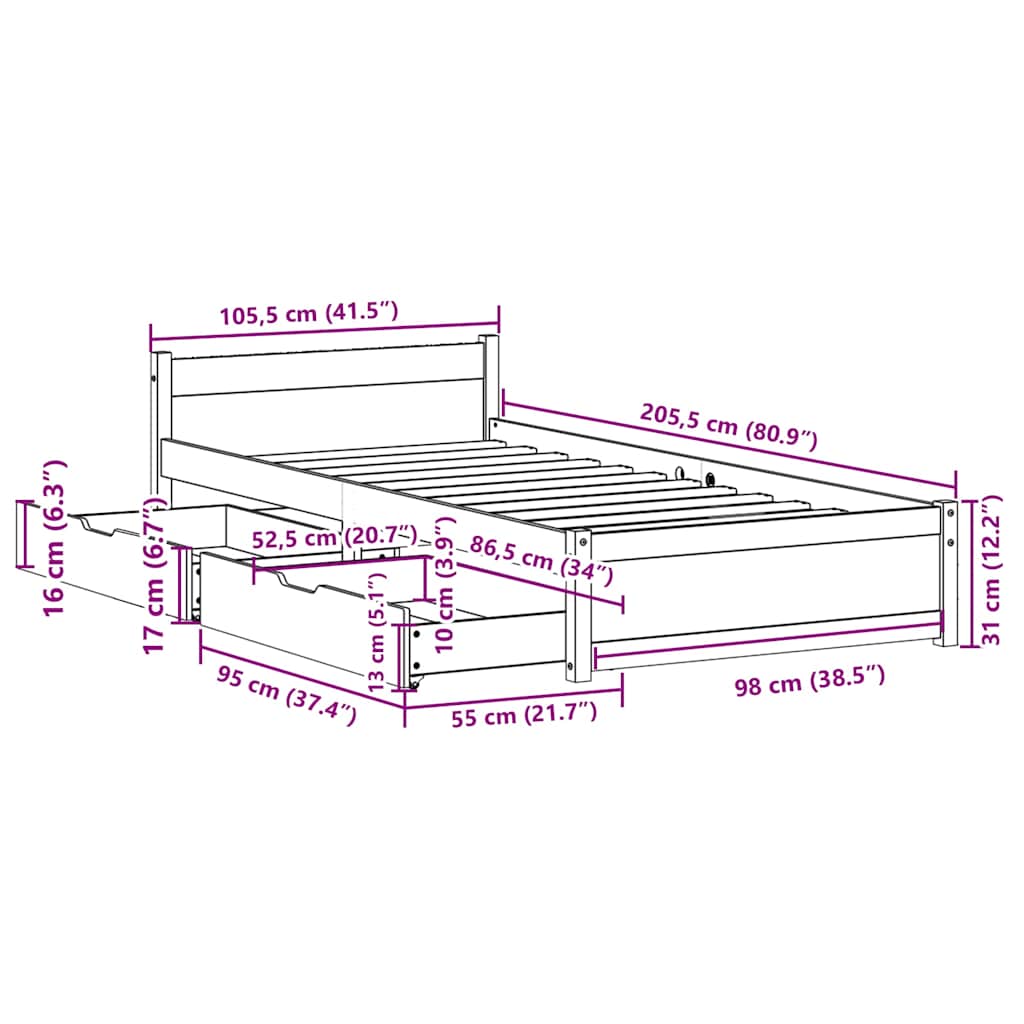 Bed Frame Without Mattress Solid Wood Pine
