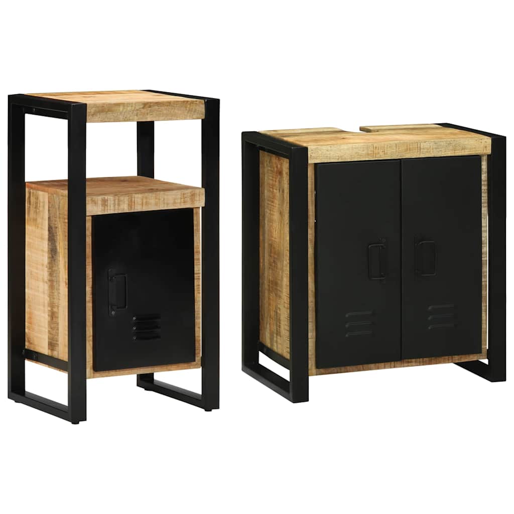 Bathroom Furniture Set 2 Pcs Brown Soild Rough Mango Wood