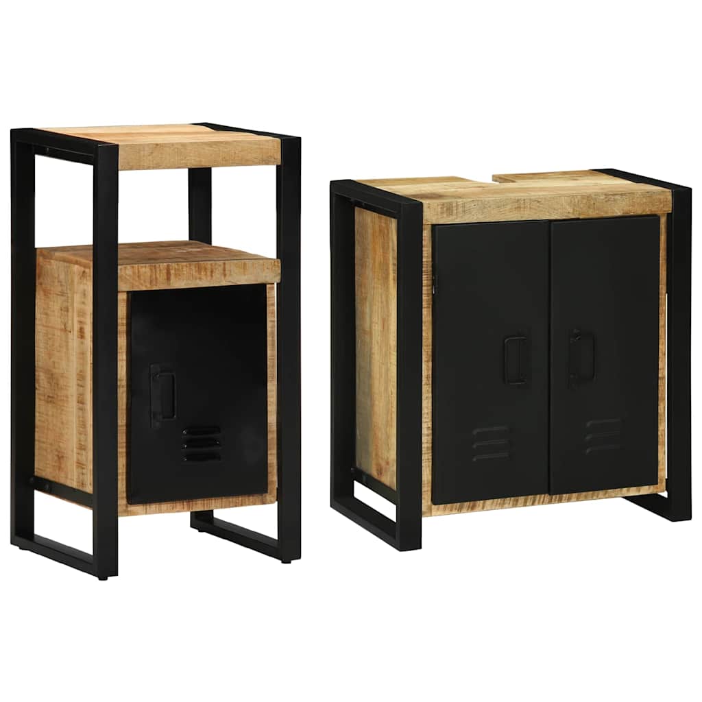 Bathroom Furniture Set 2 Pcs Brown Soild Rough Mango Wood