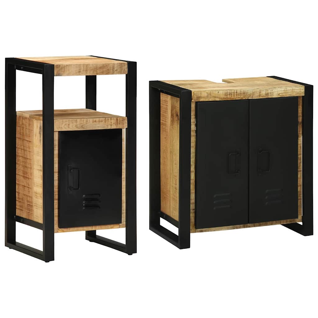 Bathroom Furniture Set 2 Pcs Brown Soild Rough Mango Wood