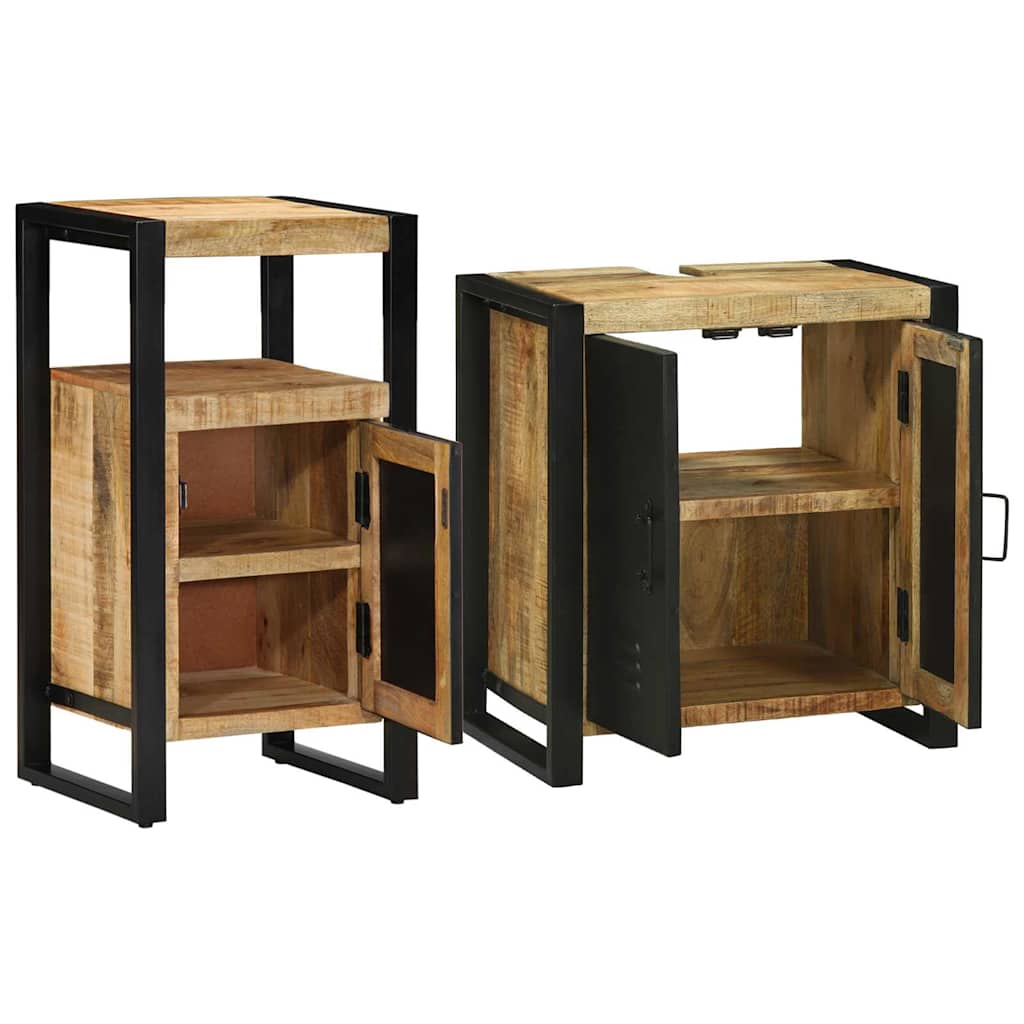 Bathroom Furniture Set 2 Pcs Brown Soild Rough Mango Wood
