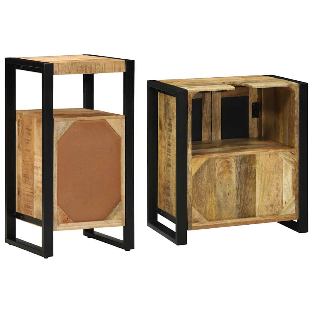 Bathroom Furniture Set 2 Pcs Brown Soild Rough Mango Wood