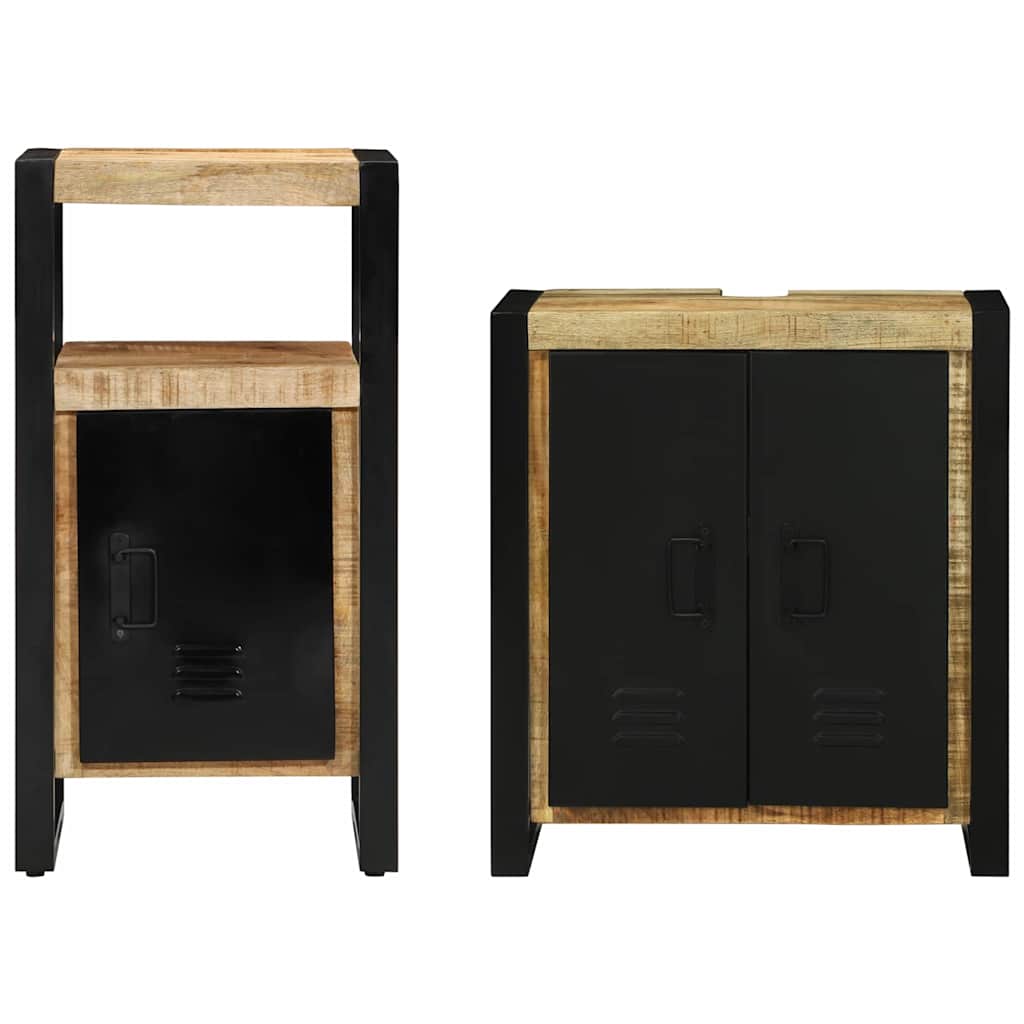 Bathroom Furniture Set 2 Pcs Brown Soild Rough Mango Wood