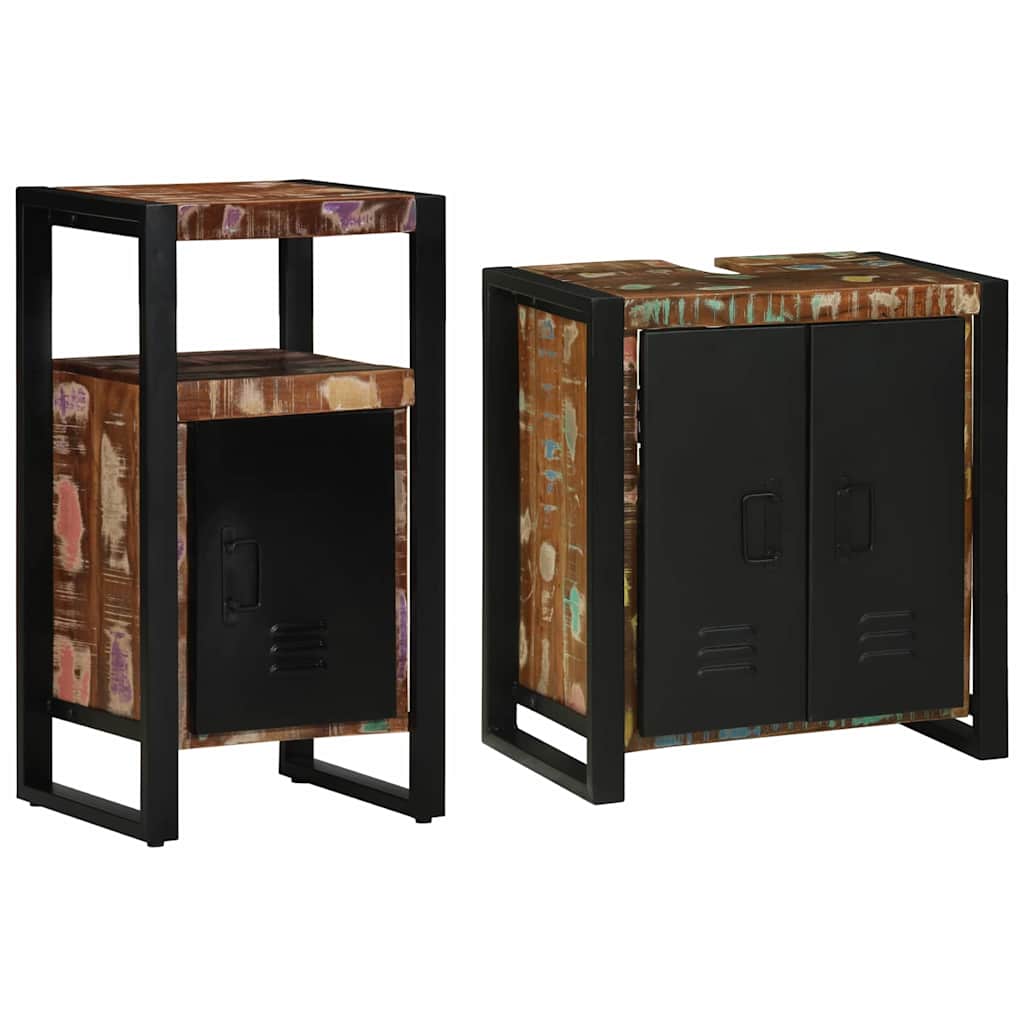 Bathroom Furniture Set 2 Pcs Brown Soild Rough Mango Wood