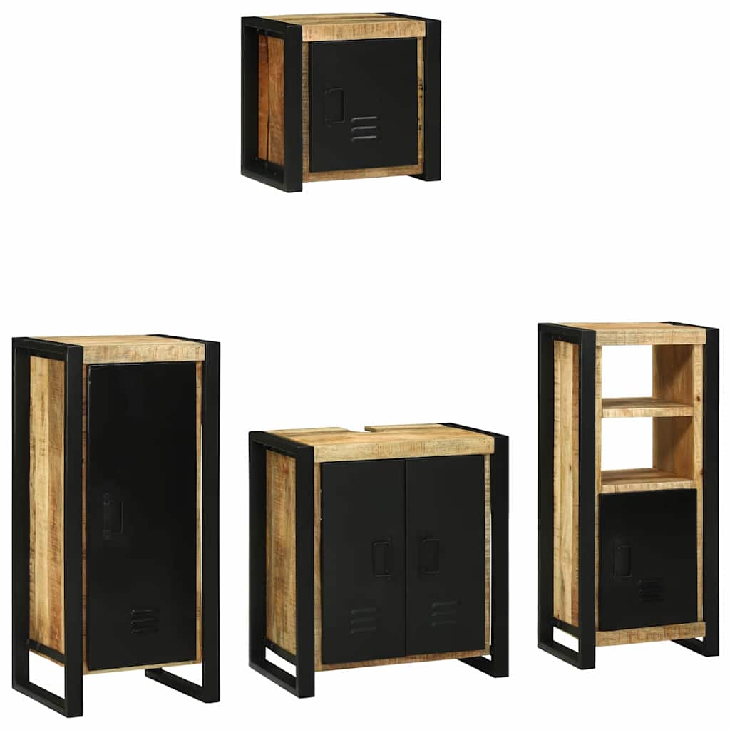 Bathroom Furniture Set With Shelf 4 Pcs Brown Solid Mango Wood