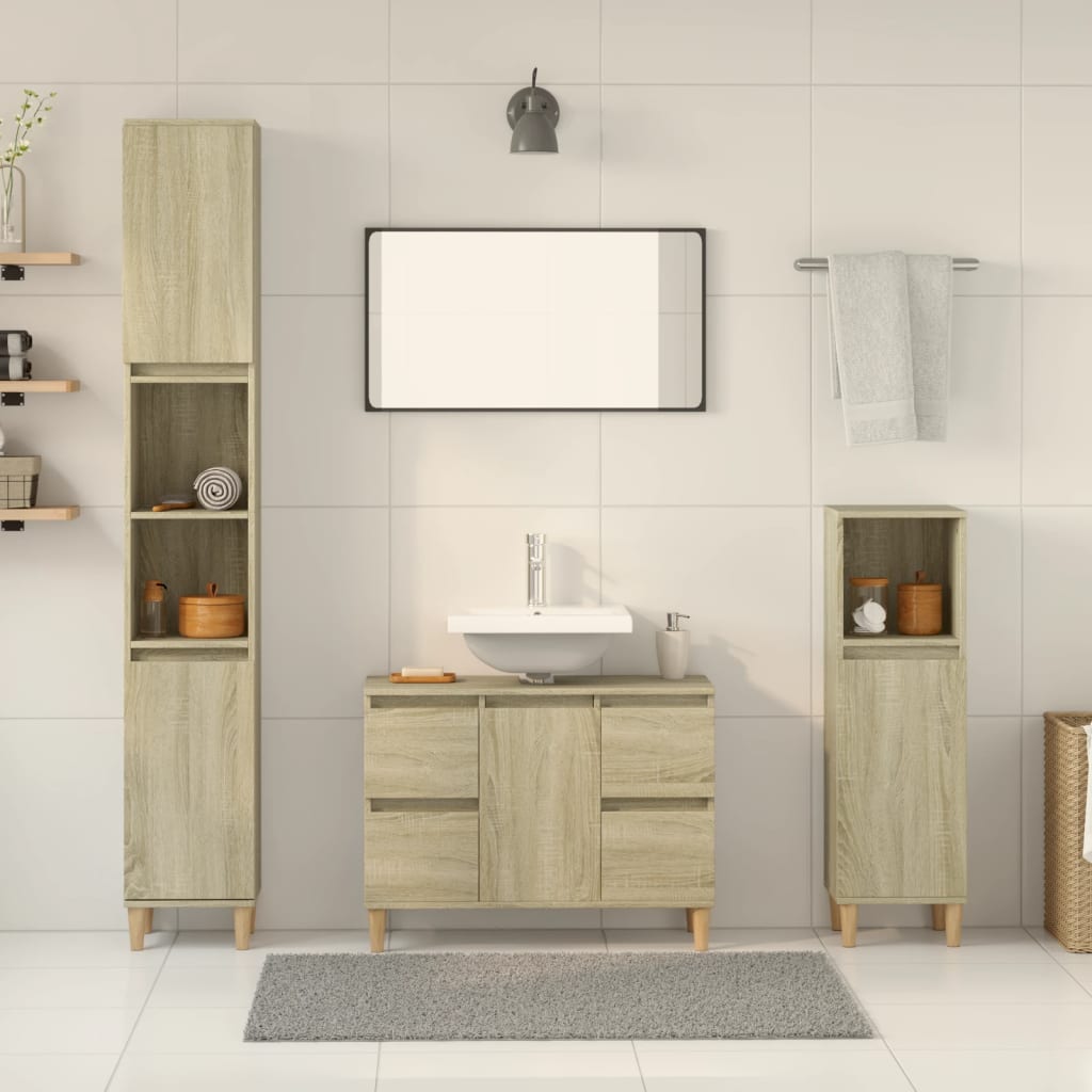 Bathroom Furniture Set With Drawer 3 Pcs Black 30 X 30 X 180 Cm