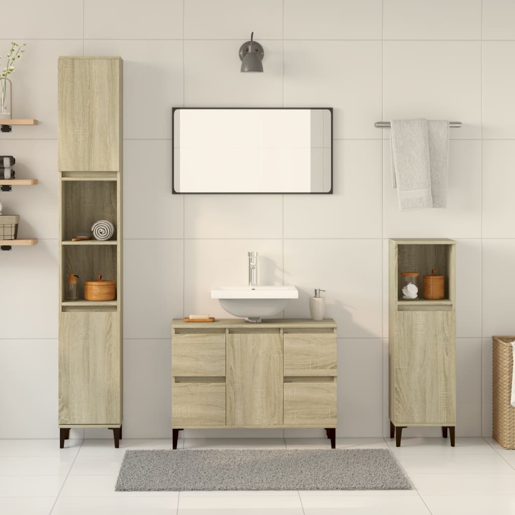 Bathroom Furniture Set With Drawer 3 Pcs Black 30 X 30 X 180 Cm