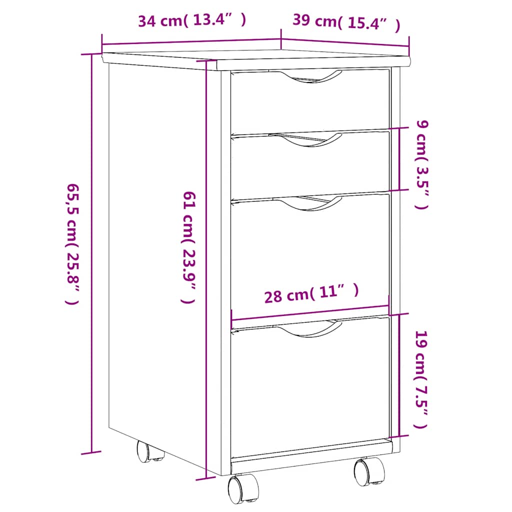 Rolling Cabinet With Drawers Moss Solid Wood Pine