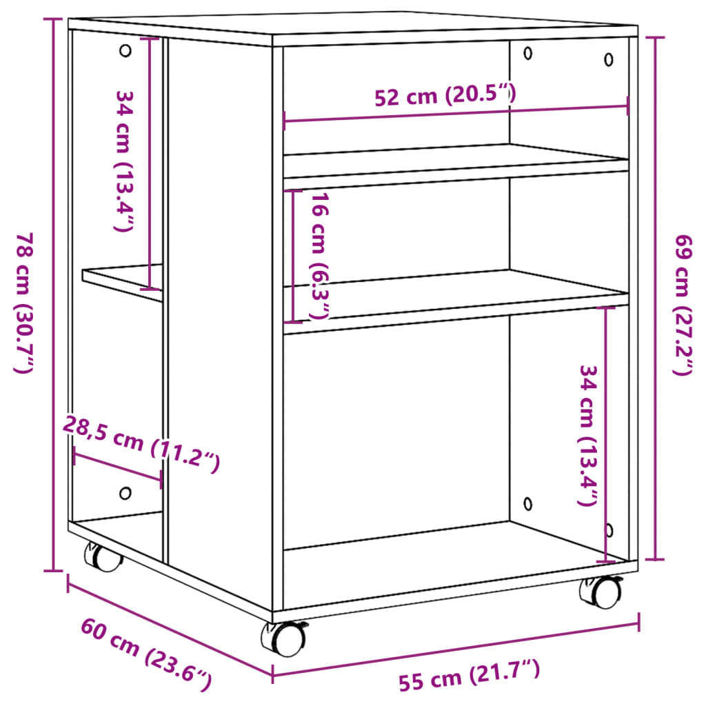 Side Table With Wheels 55X60X78 Cm Engineered Wood