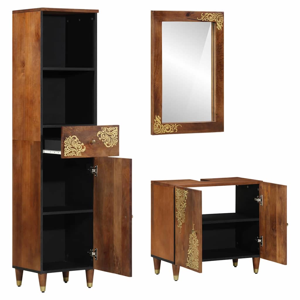 Bathroom Furniture Set Wall-Mounted 3 Pcs Brown 62 X 33 X 58 Cm