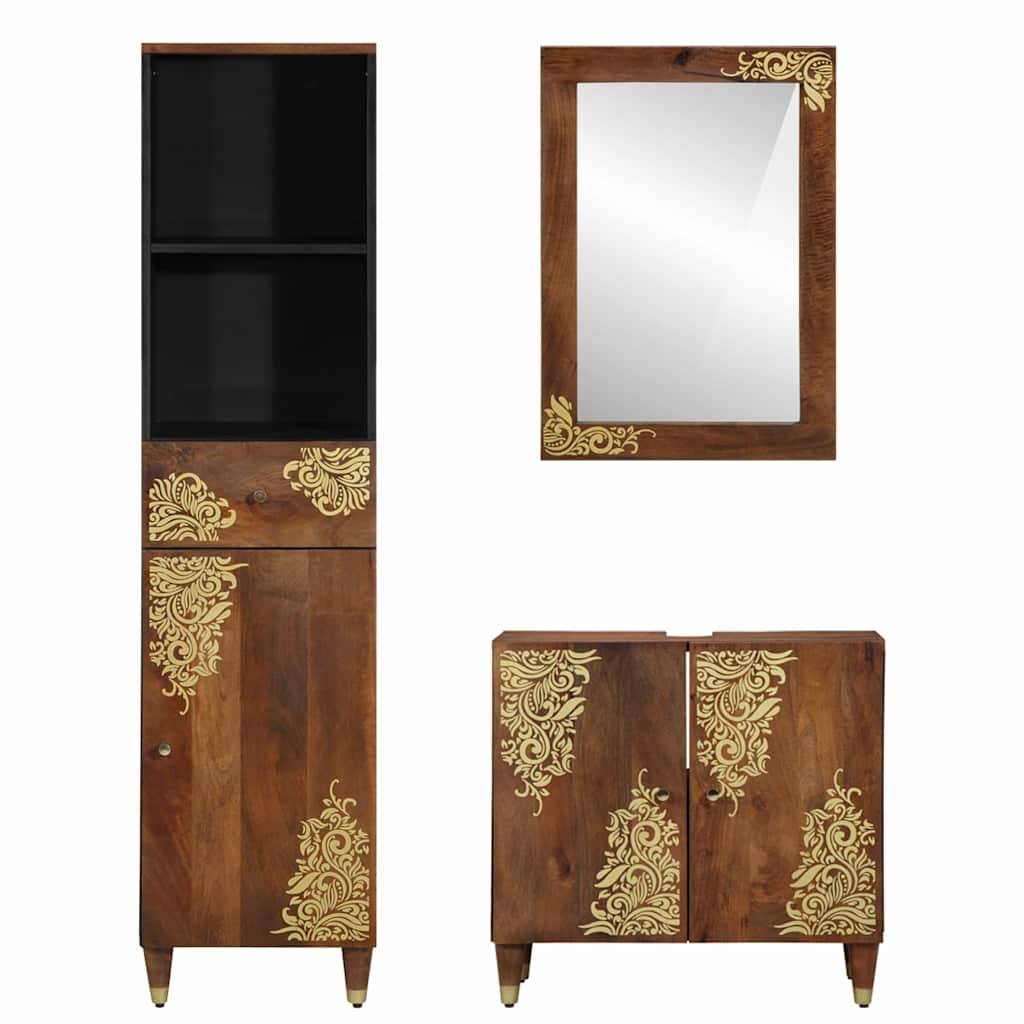 Bathroom Furniture Set Wall-Mounted 3 Pcs Brown 62 X 33 X 58 Cm