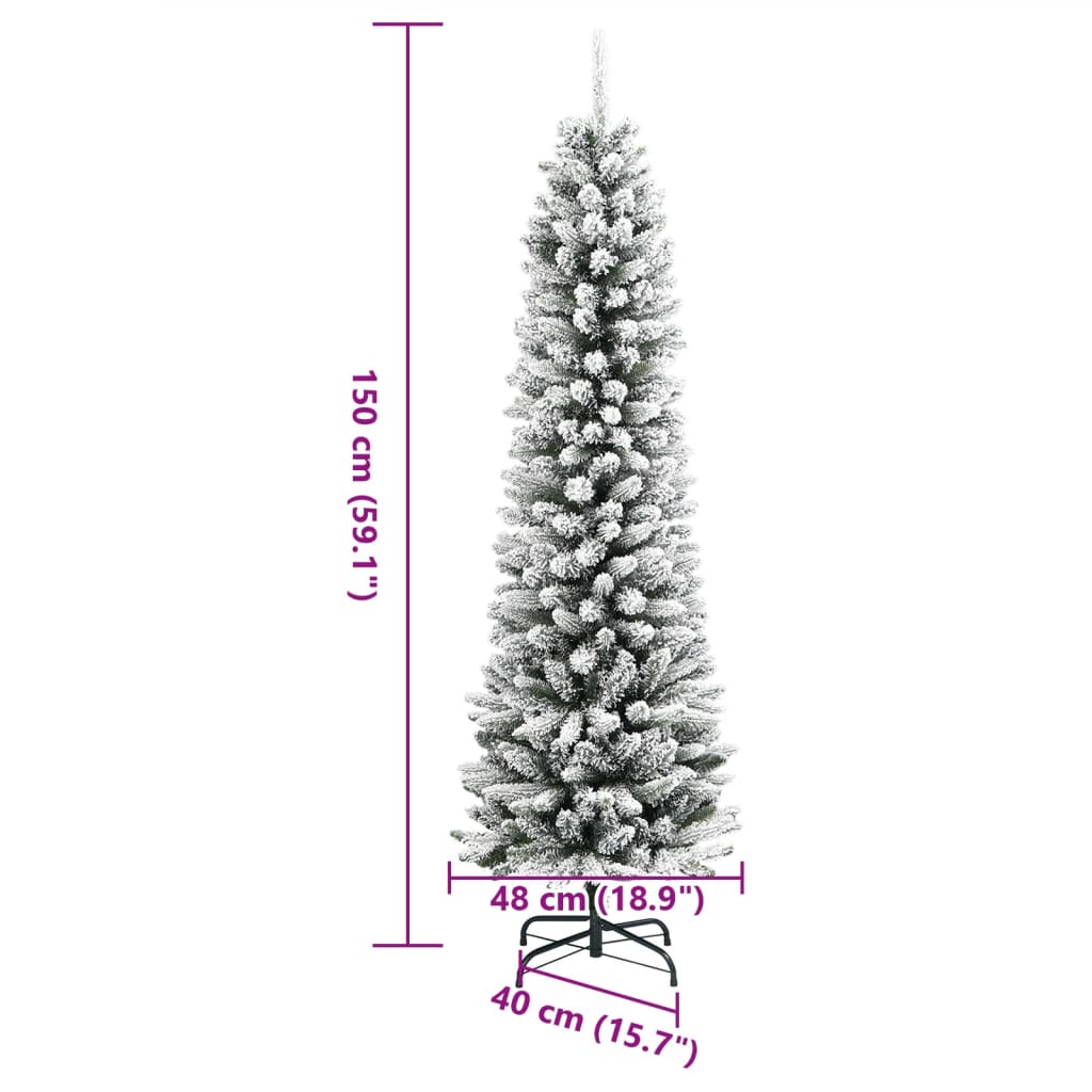 Artificial Slim Christmas Tree With Flocked Snow Pvc&Pe
