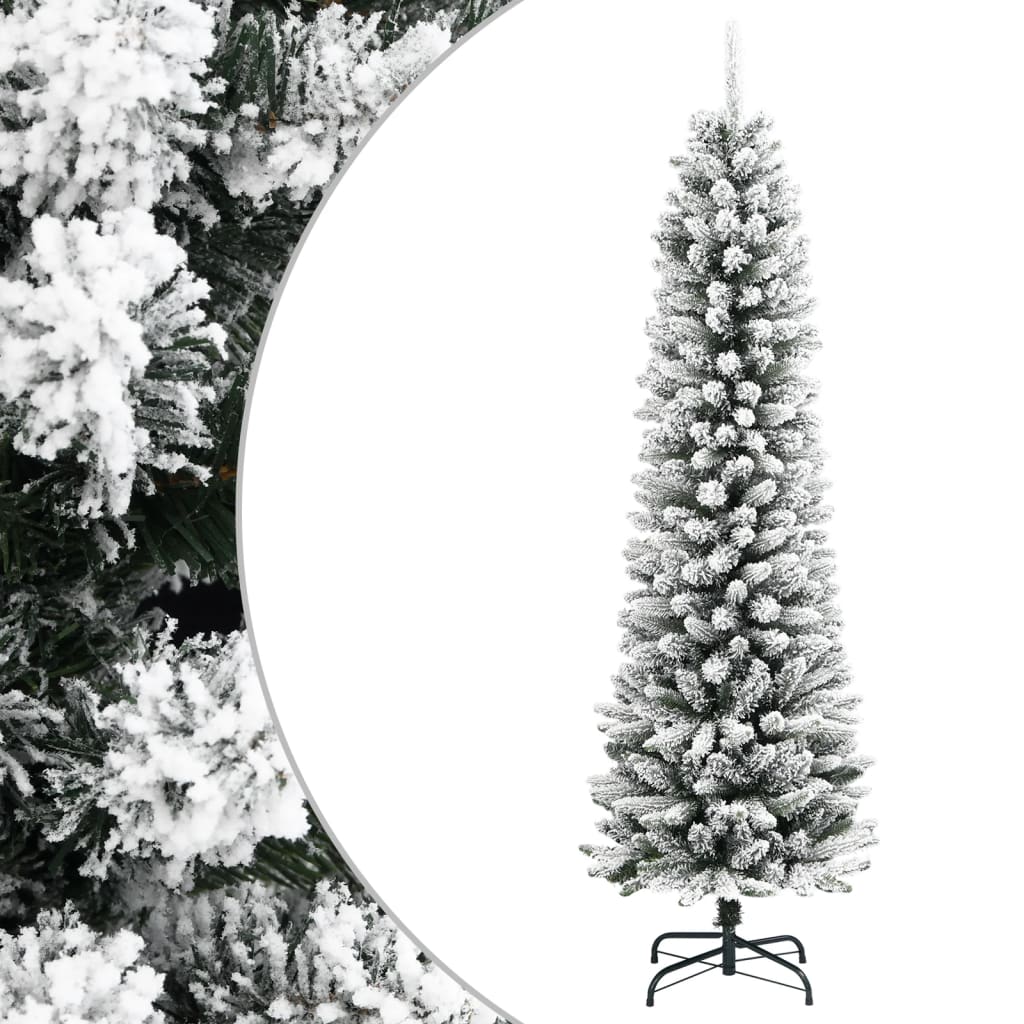 Artificial Slim Christmas Tree With Flocked Snow Pvc&Pe