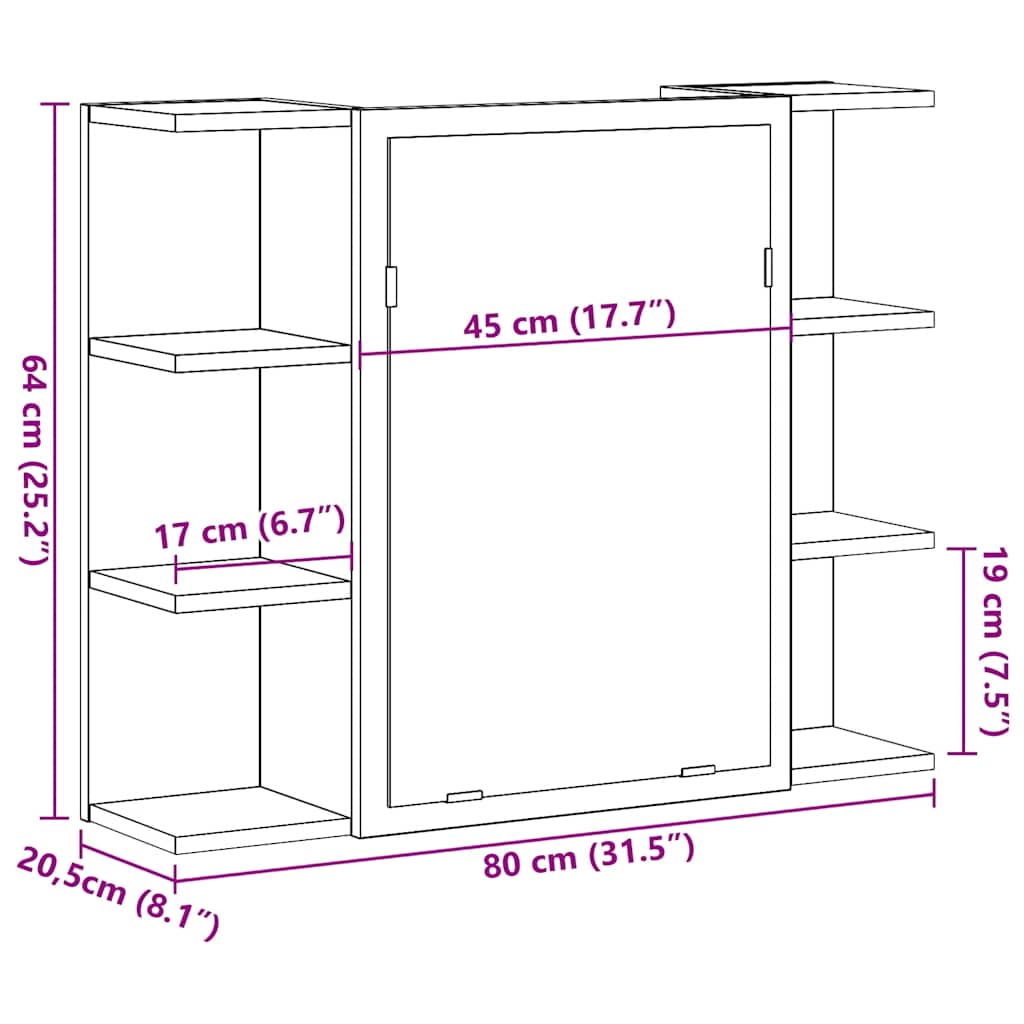 Bathroom Mirror Cabinet 80X20.5X64 Cm Engineered Wood