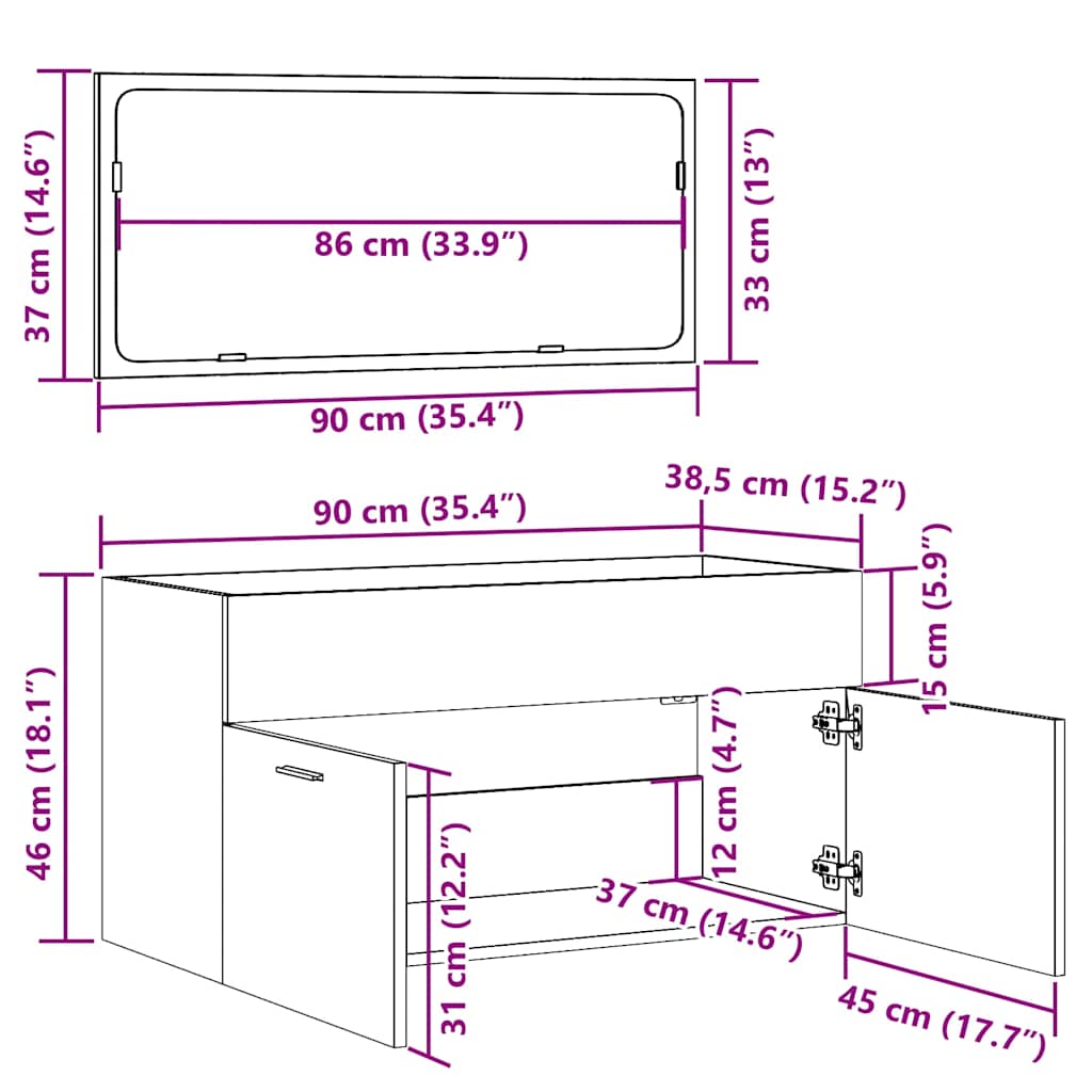 Bathroom Cabinet With Mirror Engineered Wood